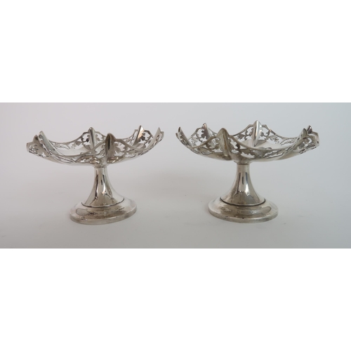 749 - A PAIR OF SILVER PEDESTAL BON BON DISHES