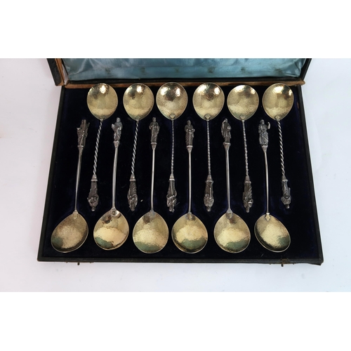 753 - A CASED SET OF VICTORIAN SILVER APOSTLE FRUIT SPOONS