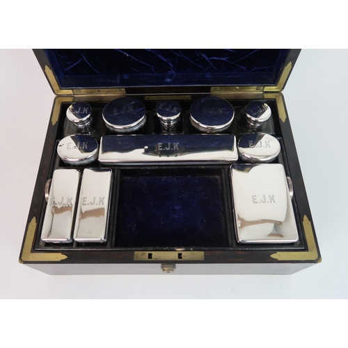 754 - A VICTORIAN BRASS MOUNTED COROMANDEL VANITY SET