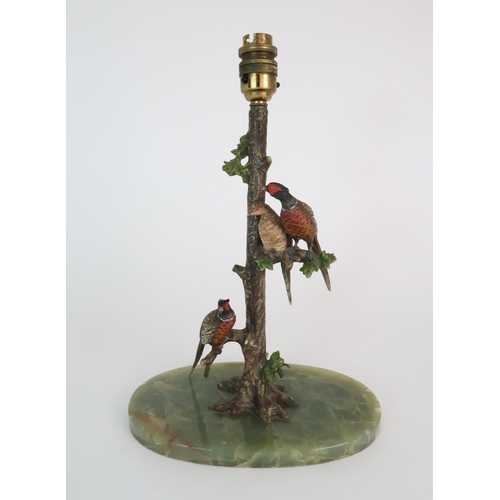 277 - A COLD PAINTED CAST BRONZE PHEASANT LAMP