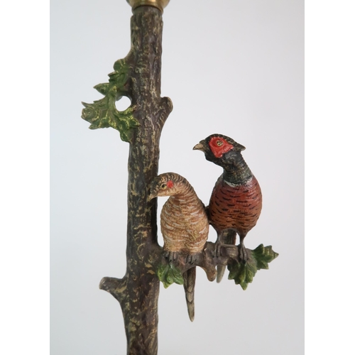 277 - A COLD PAINTED CAST BRONZE PHEASANT LAMP