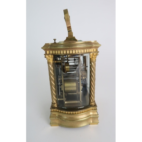 278 - A HARMANN AND KOCH GLASS AND BRASS CARRIAGE ALARM CLOCK