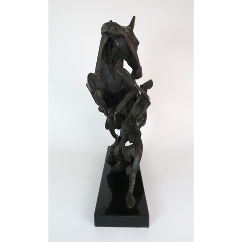 279 - SOPHIE DICKENS (BRITISH B. 1966) A STYLISED BRONZE SCULPTURE OF A REARING HORSE AND FIGURE