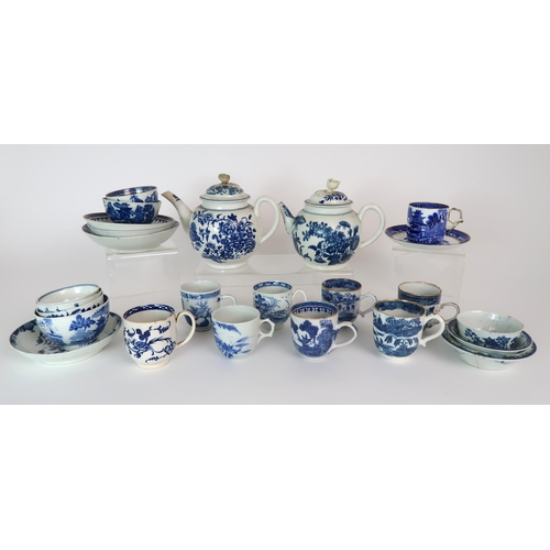 305 - *WITHDRAWN* A COLLECTION OF 19TH CENTURY ENGLISH BLUE AND GILT DECORATED TEA AND COFFEE WARES