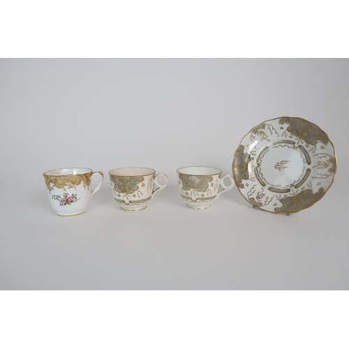 308 - THREE CAPODIMONTE CUPS AND SAUCERS