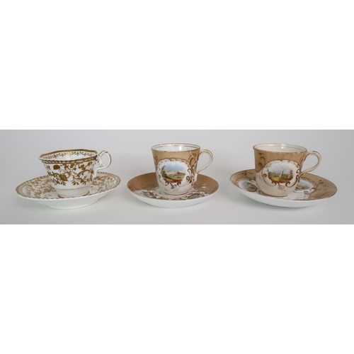 308 - THREE CAPODIMONTE CUPS AND SAUCERS