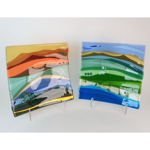 320 - SCOTT IRVINE (b. 1970) - TWO FUSED GLASS LANDSCAPE PANELS