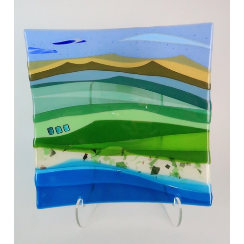 320 - SCOTT IRVINE (b. 1970) - TWO FUSED GLASS LANDSCAPE PANELS