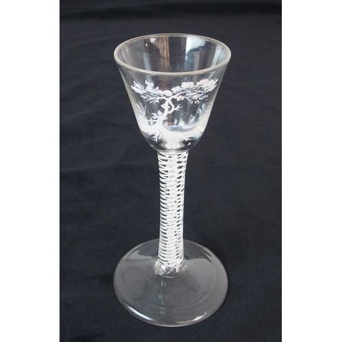 349 - AN 18TH CENTURY BEILBY STYLE AIR TWIST STEM DRINKING GLASS