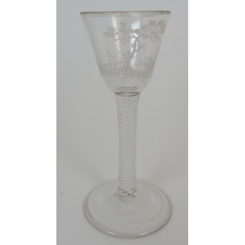 349 - AN 18TH CENTURY BEILBY STYLE AIR TWIST STEM DRINKING GLASS