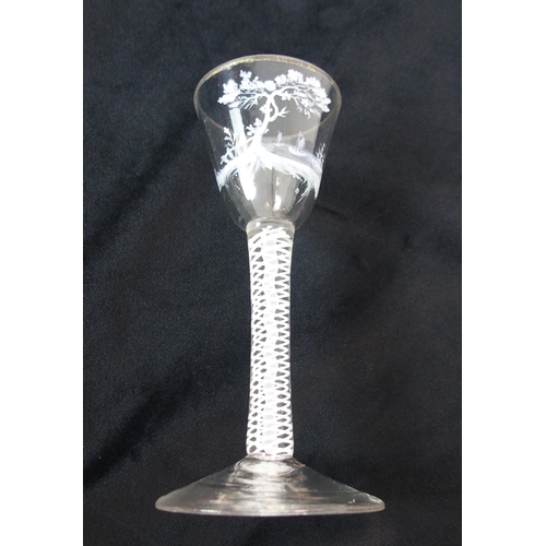 349 - AN 18TH CENTURY BEILBY STYLE AIR TWIST STEM DRINKING GLASS