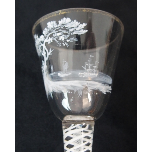 349 - AN 18TH CENTURY BEILBY STYLE AIR TWIST STEM DRINKING GLASS