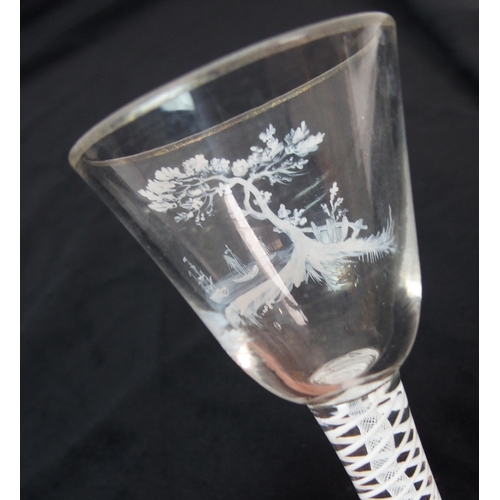 349 - AN 18TH CENTURY BEILBY STYLE AIR TWIST STEM DRINKING GLASS