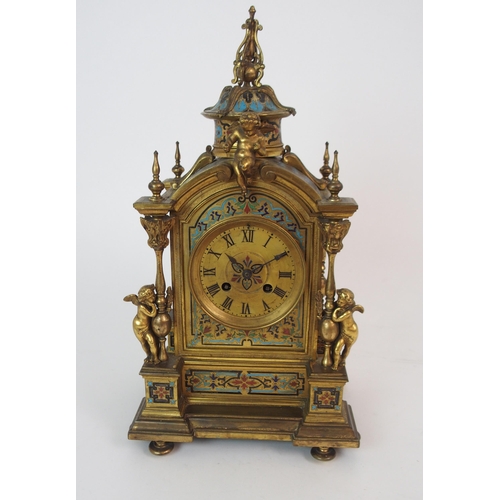 355 - A FRENCH CHAMPLEVE ENAMEL MANTLE CLOCK