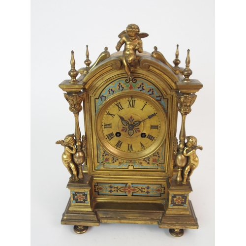 355 - A FRENCH CHAMPLEVE ENAMEL MANTLE CLOCK