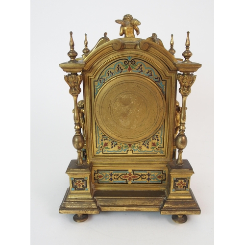 355 - A FRENCH CHAMPLEVE ENAMEL MANTLE CLOCK