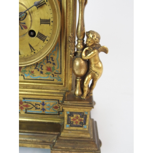 355 - A FRENCH CHAMPLEVE ENAMEL MANTLE CLOCK