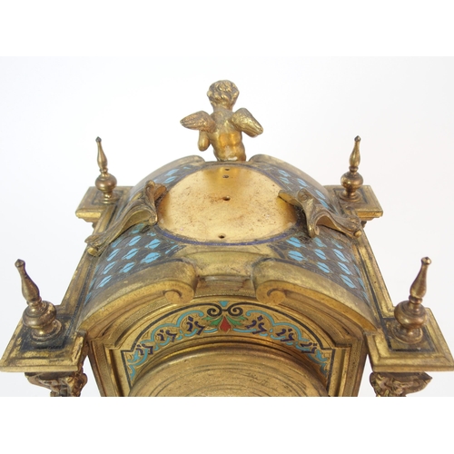 355 - A FRENCH CHAMPLEVE ENAMEL MANTLE CLOCK