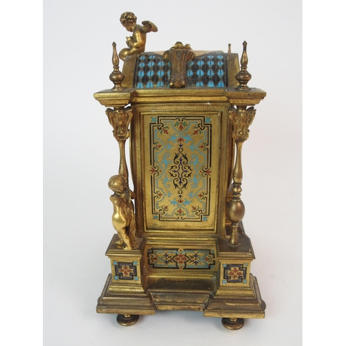 355 - A FRENCH CHAMPLEVE ENAMEL MANTLE CLOCK