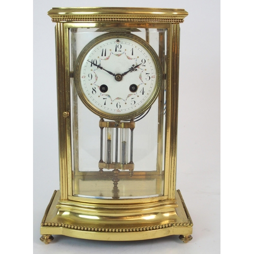 363 - A FRENCH FOUR GLASS AND BRASS MANTLE CLOCK