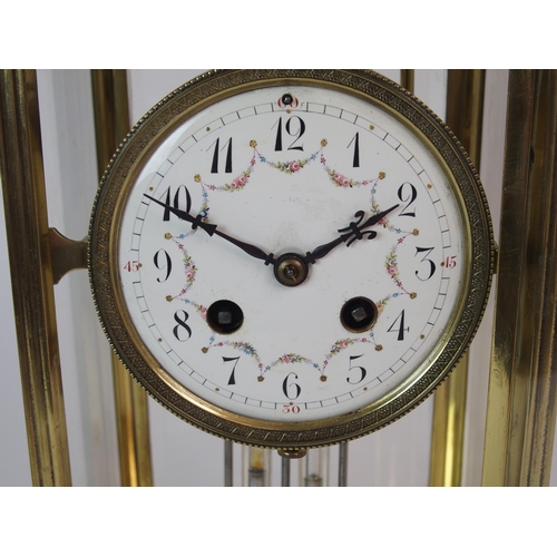 363 - A FRENCH FOUR GLASS AND BRASS MANTLE CLOCK