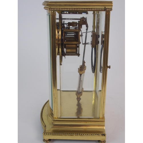 363 - A FRENCH FOUR GLASS AND BRASS MANTLE CLOCK