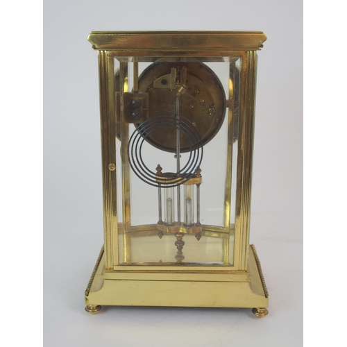 363 - A FRENCH FOUR GLASS AND BRASS MANTLE CLOCK