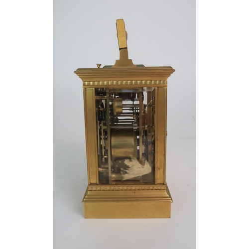 370 - A FRENCH BRASS AND GLASS REPEATER CARRIAGE CLOCK