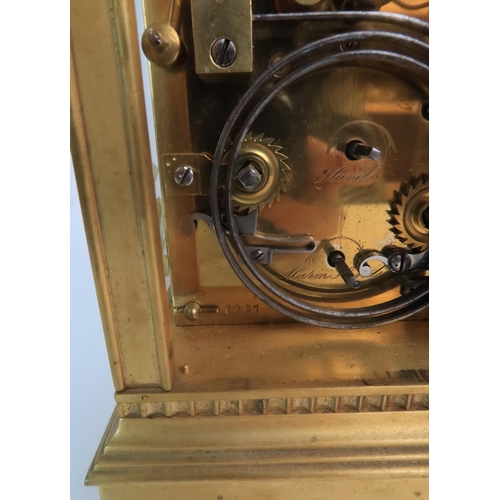 370 - A FRENCH BRASS AND GLASS REPEATER CARRIAGE CLOCK