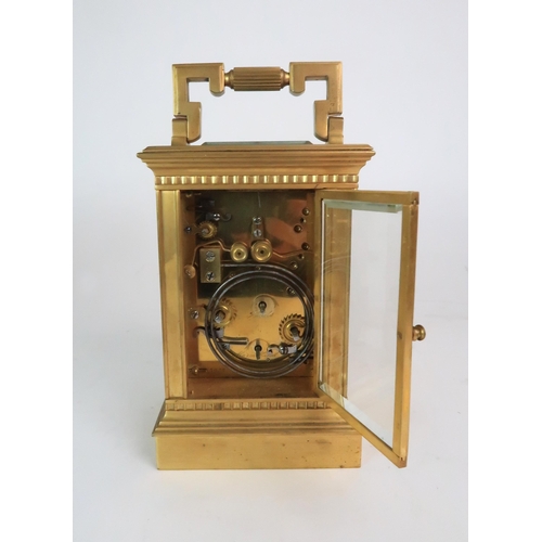 370 - A FRENCH BRASS AND GLASS REPEATER CARRIAGE CLOCK