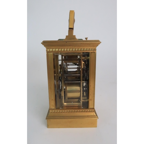 370 - A FRENCH BRASS AND GLASS REPEATER CARRIAGE CLOCK