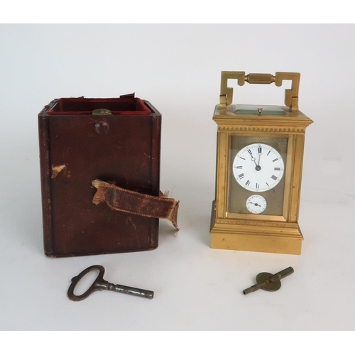 370 - A FRENCH BRASS AND GLASS REPEATER CARRIAGE CLOCK