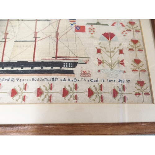 395 - A DECORATIVE VICTORIAN SAMPLER OF A SHIP (DUNCAN RITCHIE)