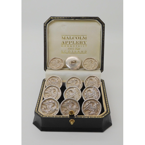 525 - TWELVE MALCOLM APPLEBY SILVER DUCK BUTTONS