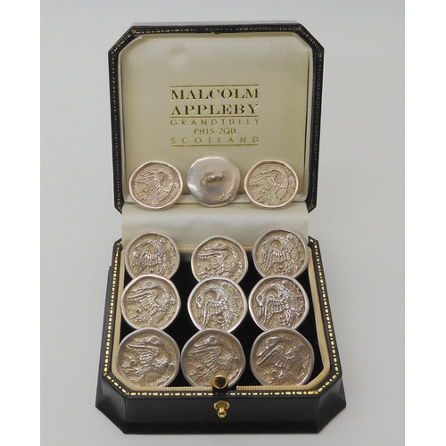 525 - TWELVE MALCOLM APPLEBY SILVER DUCK BUTTONS