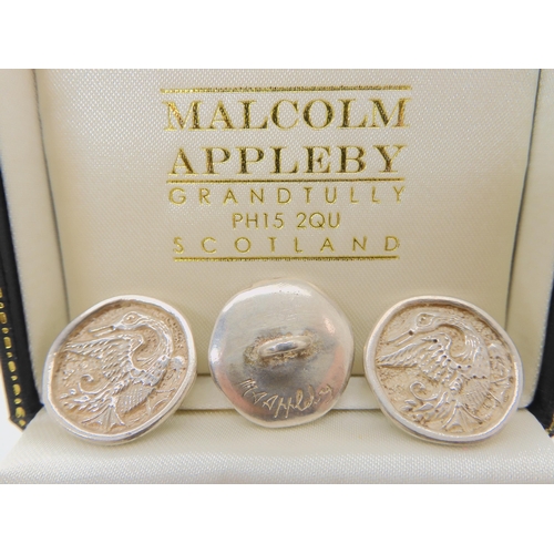 525 - TWELVE MALCOLM APPLEBY SILVER DUCK BUTTONS