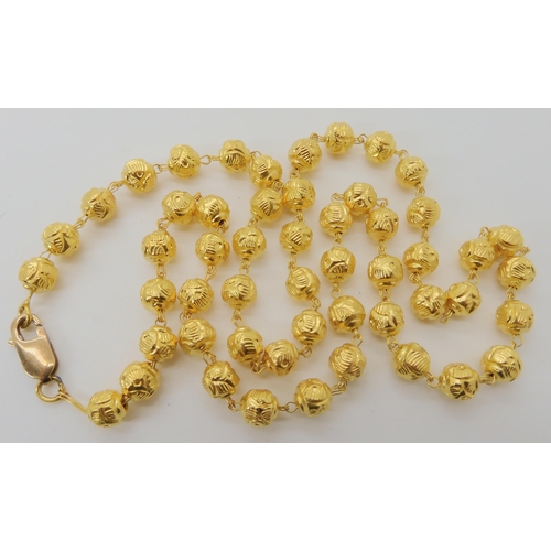 591 - A BRIGHT YELLOW METAL BEAD NECKLACE  AND BRACELET