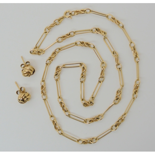 599 - A 9CT FANCY KNOT PATTERN CHAIN AND EARRINGS