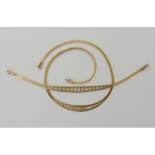 601 - A 9CT THREE COLOUR GOLD NECKLACE AND BRACELET