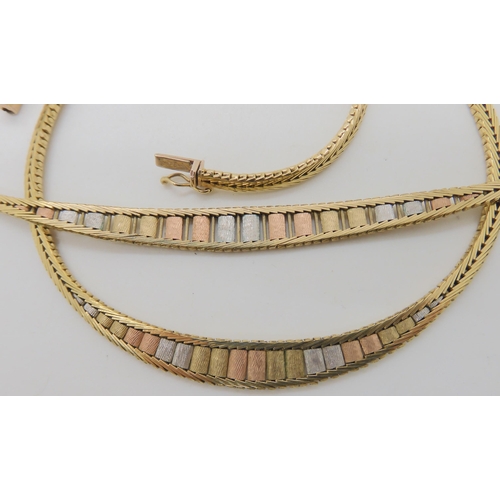 601 - A 9CT THREE COLOUR GOLD NECKLACE AND BRACELET