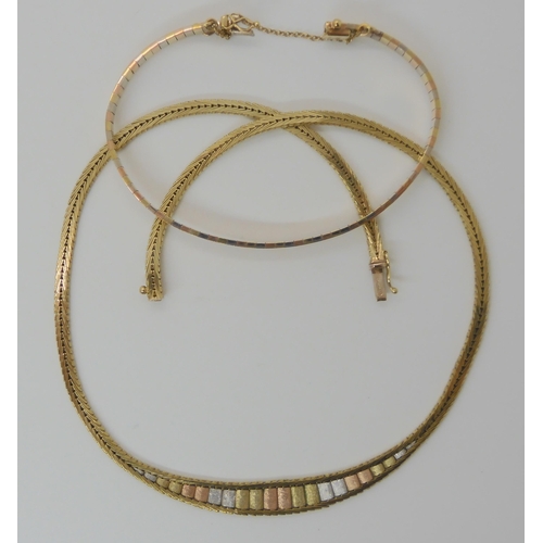 601 - A 9CT THREE COLOUR GOLD NECKLACE AND BRACELET