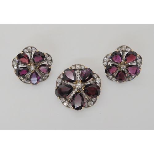 608 - A SUITE OF GARNET AND DIAMOND LATE VICTORIAN JEWELLERY