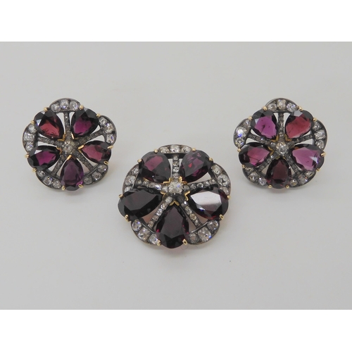 608 - A SUITE OF GARNET AND DIAMOND LATE VICTORIAN JEWELLERY