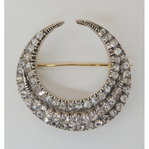 611 - A VICTORIAN DIAMOND CRESCENT MOON BROOCH