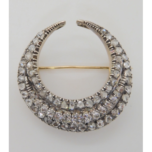 611 - A VICTORIAN DIAMOND CRESCENT MOON BROOCH