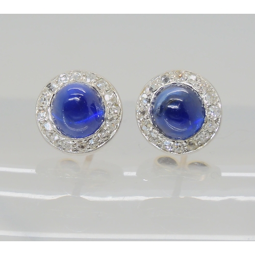 612 - A PAIR OF SAPPHIRE AND DIAMOND STUD EARRINGS