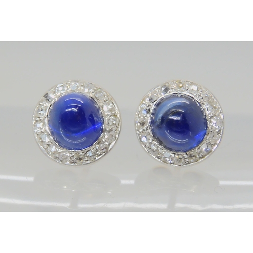 612 - A PAIR OF SAPPHIRE AND DIAMOND STUD EARRINGS