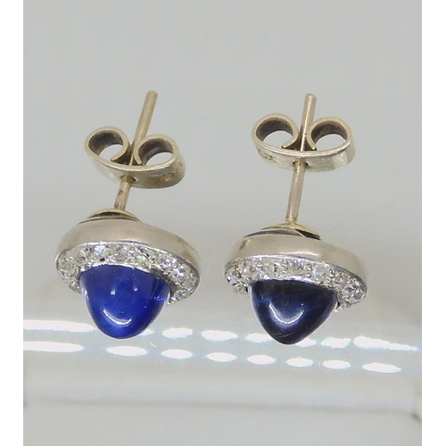 612 - A PAIR OF SAPPHIRE AND DIAMOND STUD EARRINGS