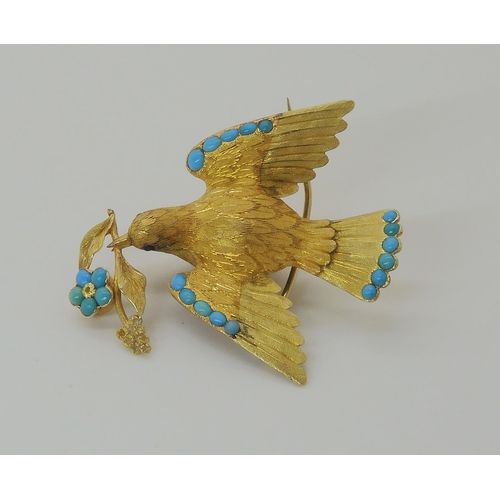 648 - A VICTORIAN LOCKET BACK DOVE BROOCH SET WITH TURQUOISE