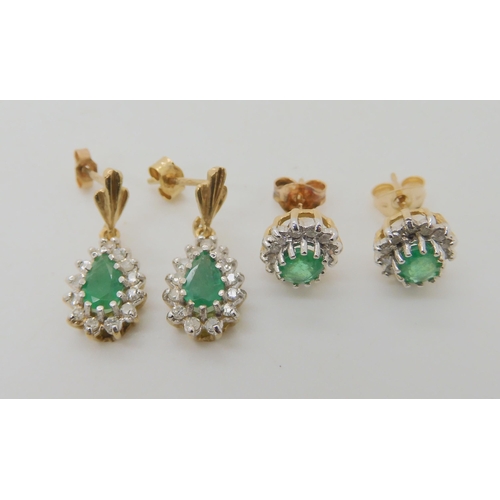 655 - TWO PAIRS OF EMERALD AND DIAMOND EARRINGS